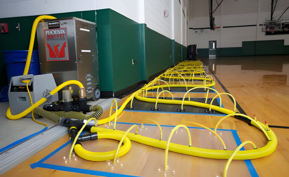 water extraction equipment setup on the floor